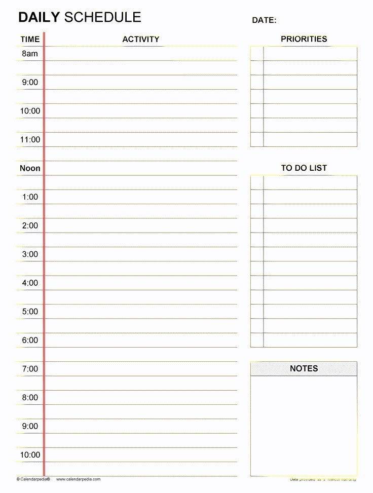 Printable Blank Daily Schedule Template Daily Schedule Template