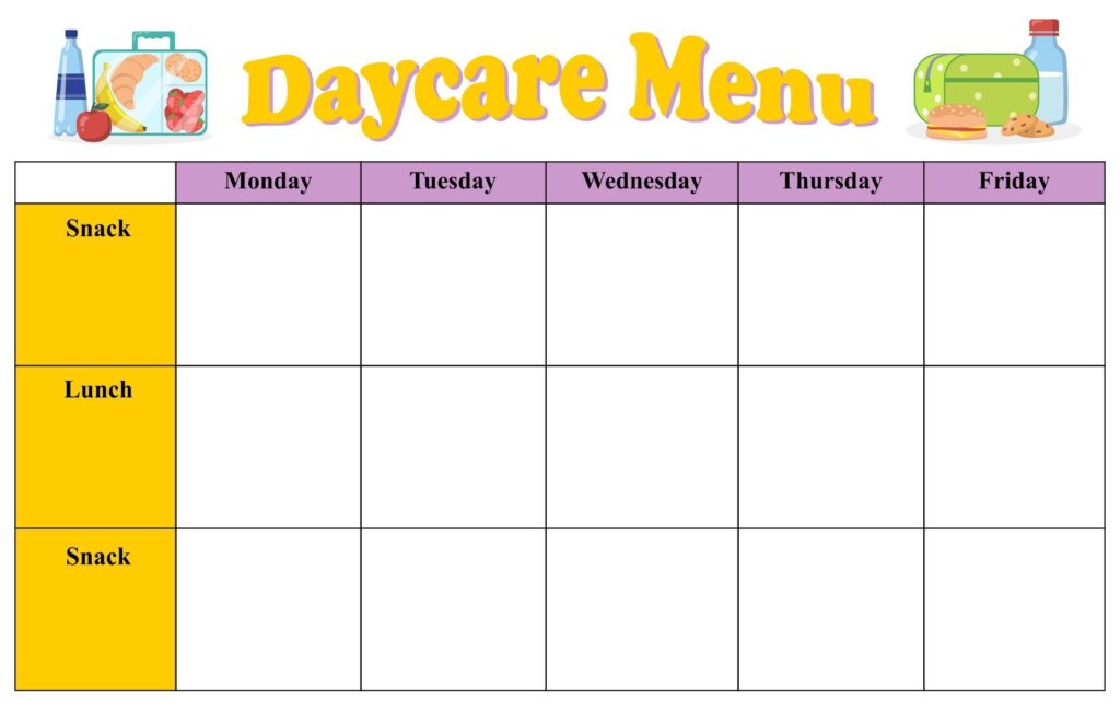 Printable Blank Day Care Menus Weekly Menu Template Printable Menu