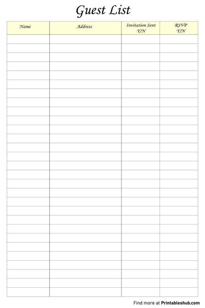Printable Blank Guest List Templates