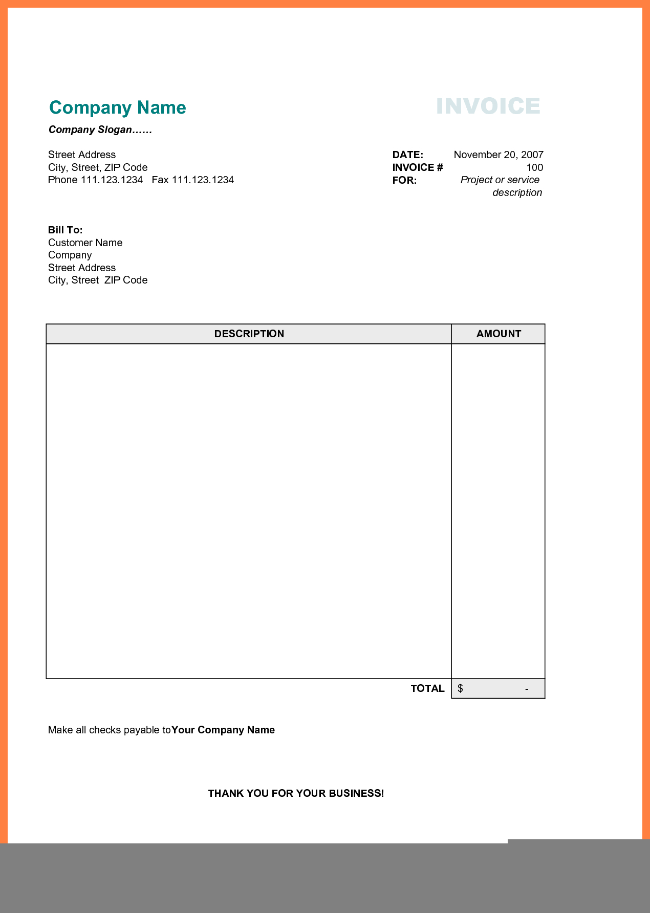Blank Free Invoice Templates