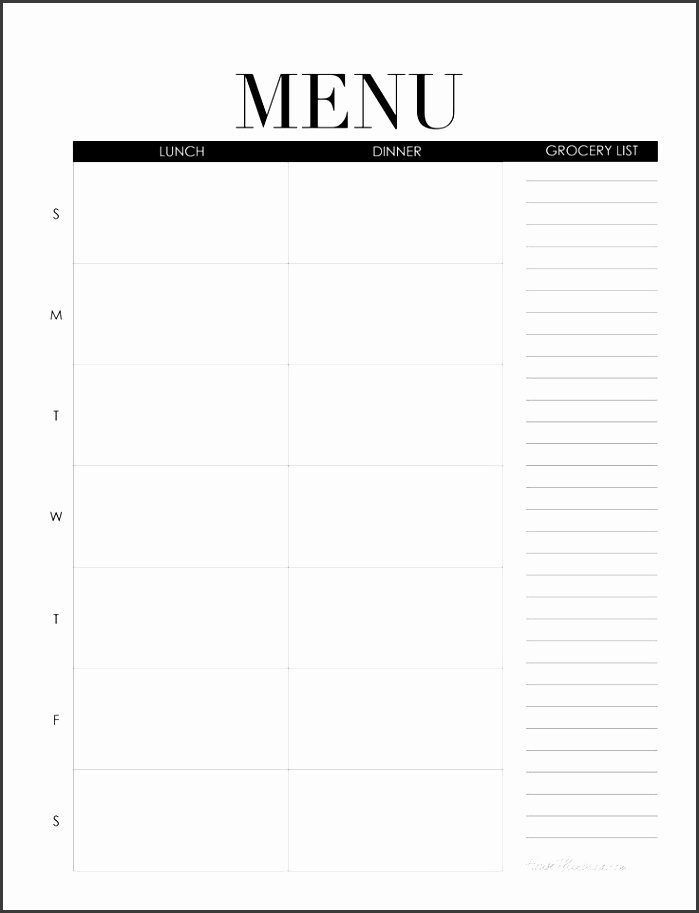 Printable Blank Menu Template