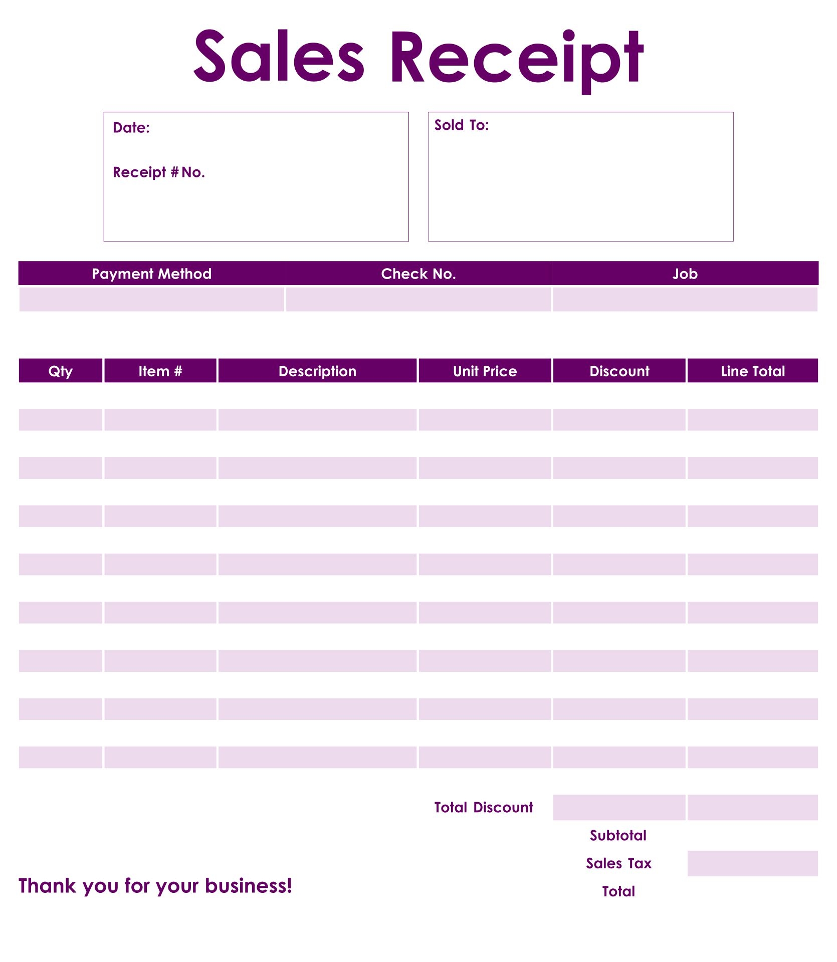 Printable Blank Receipt Form Template