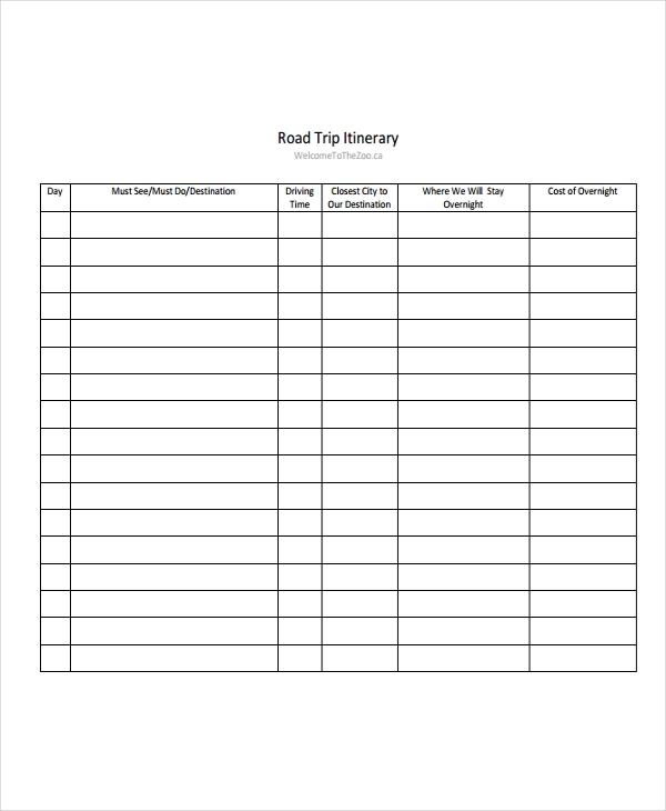 Printable Blank Travel Itinerary Template Printable Templates
