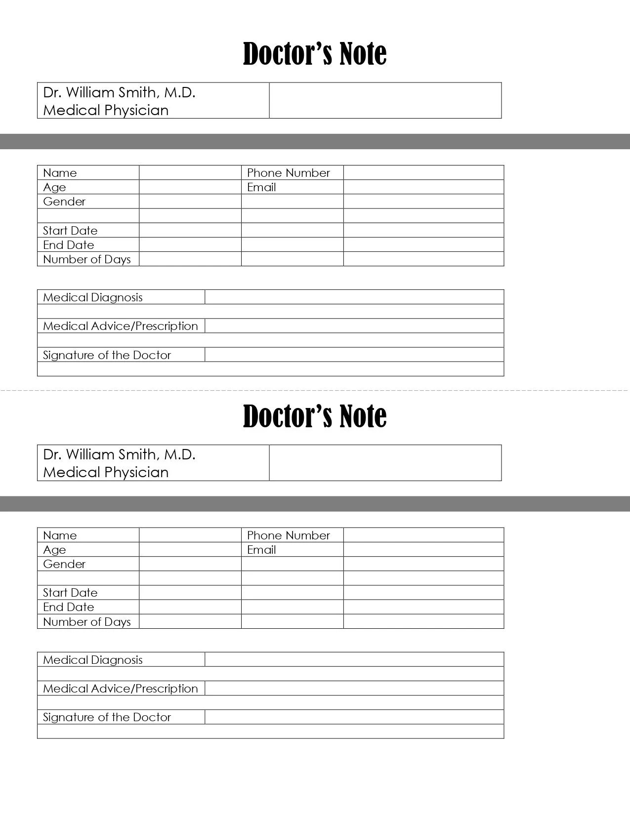 Printable Doctors Note Template