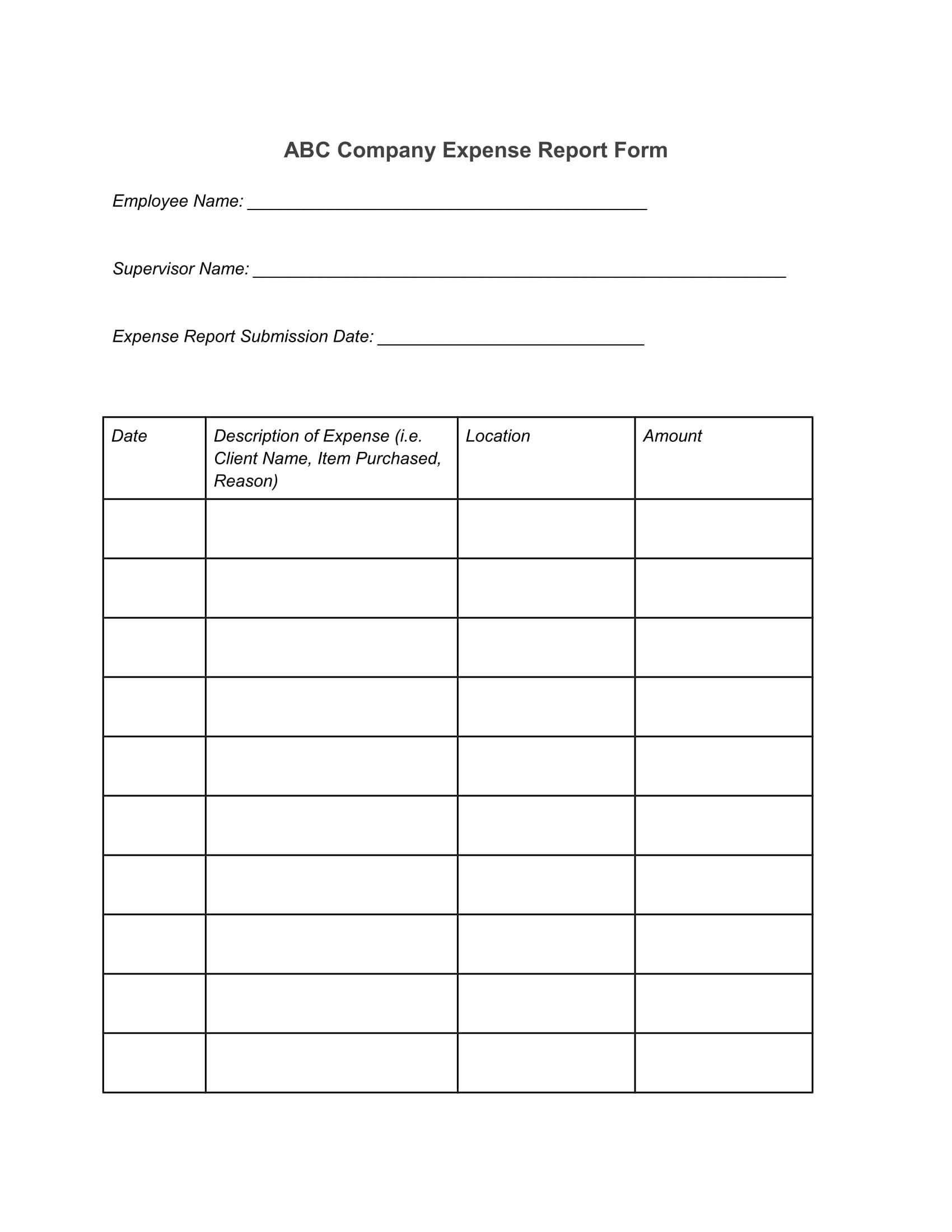 Blank Expense Report Templates