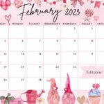 Printable February 2023 Calendar Cute Valentine Loving Gnome