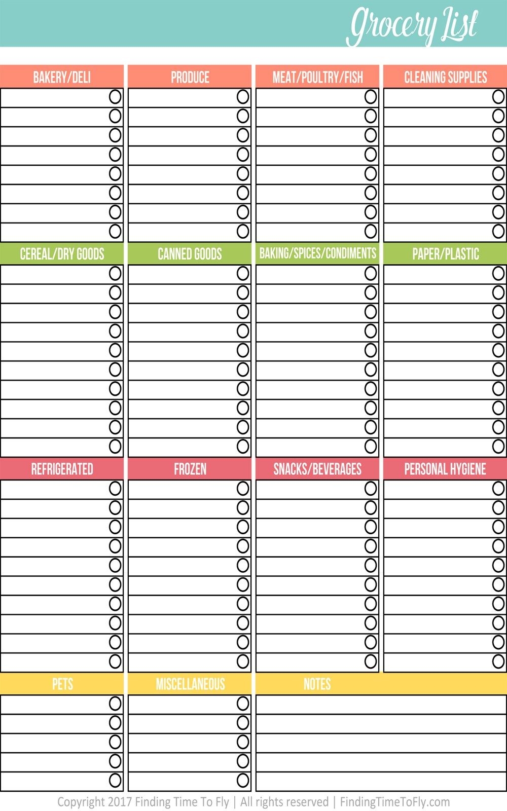 Printable Grocery Shopping List FREE PDF Download Finding Time To Fly