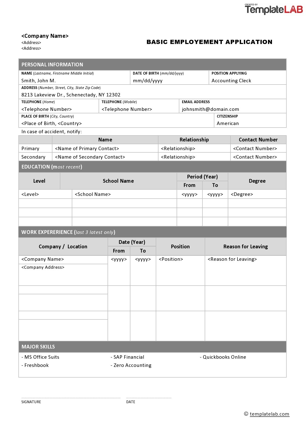 Printable New Hire Applications