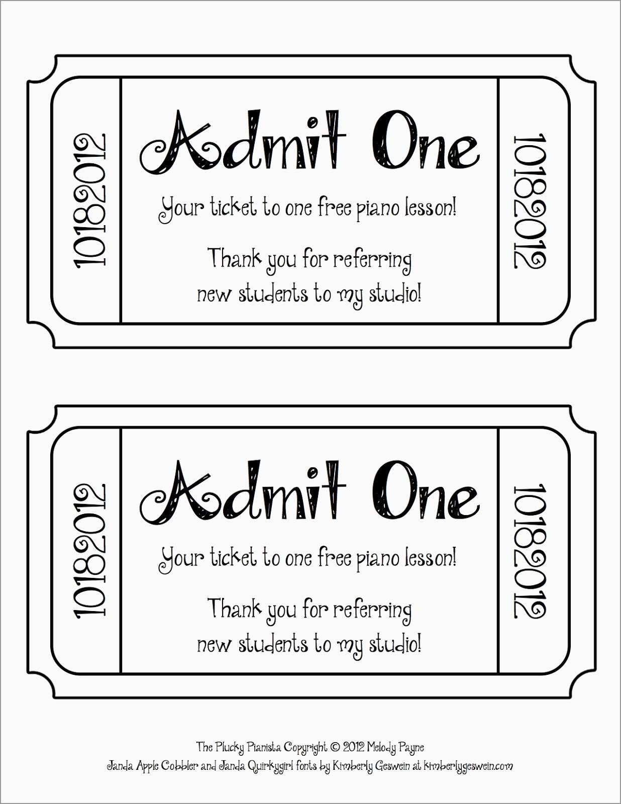 Printable Numbered Tickets