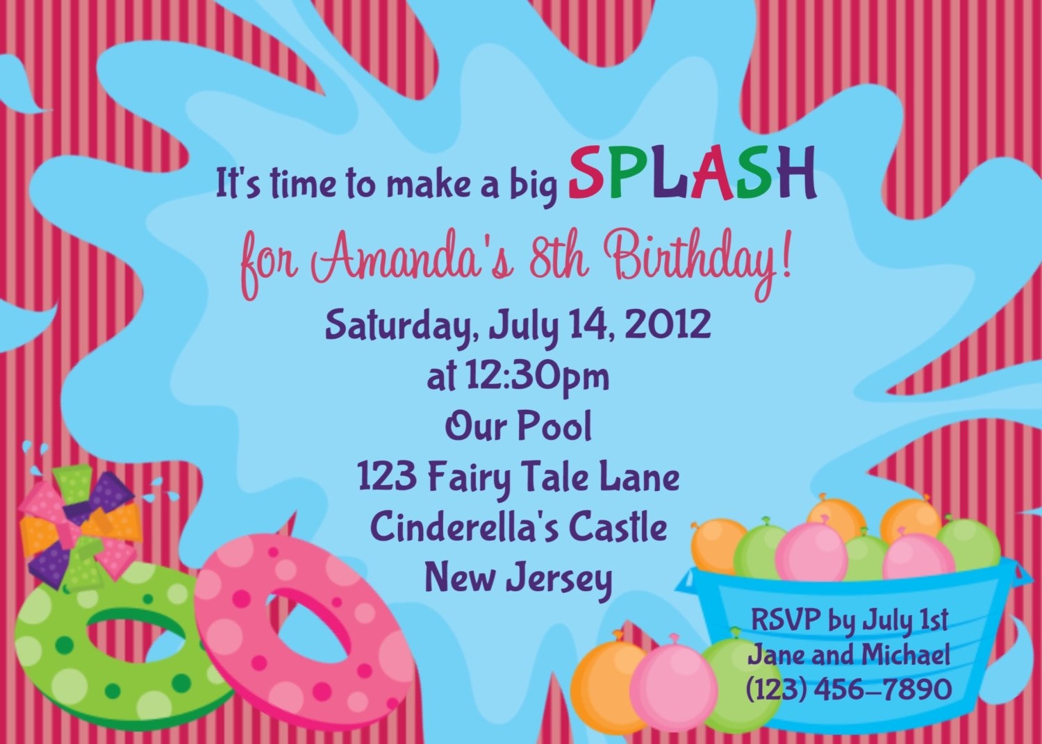 Printable Pool Party Birthday Invitations