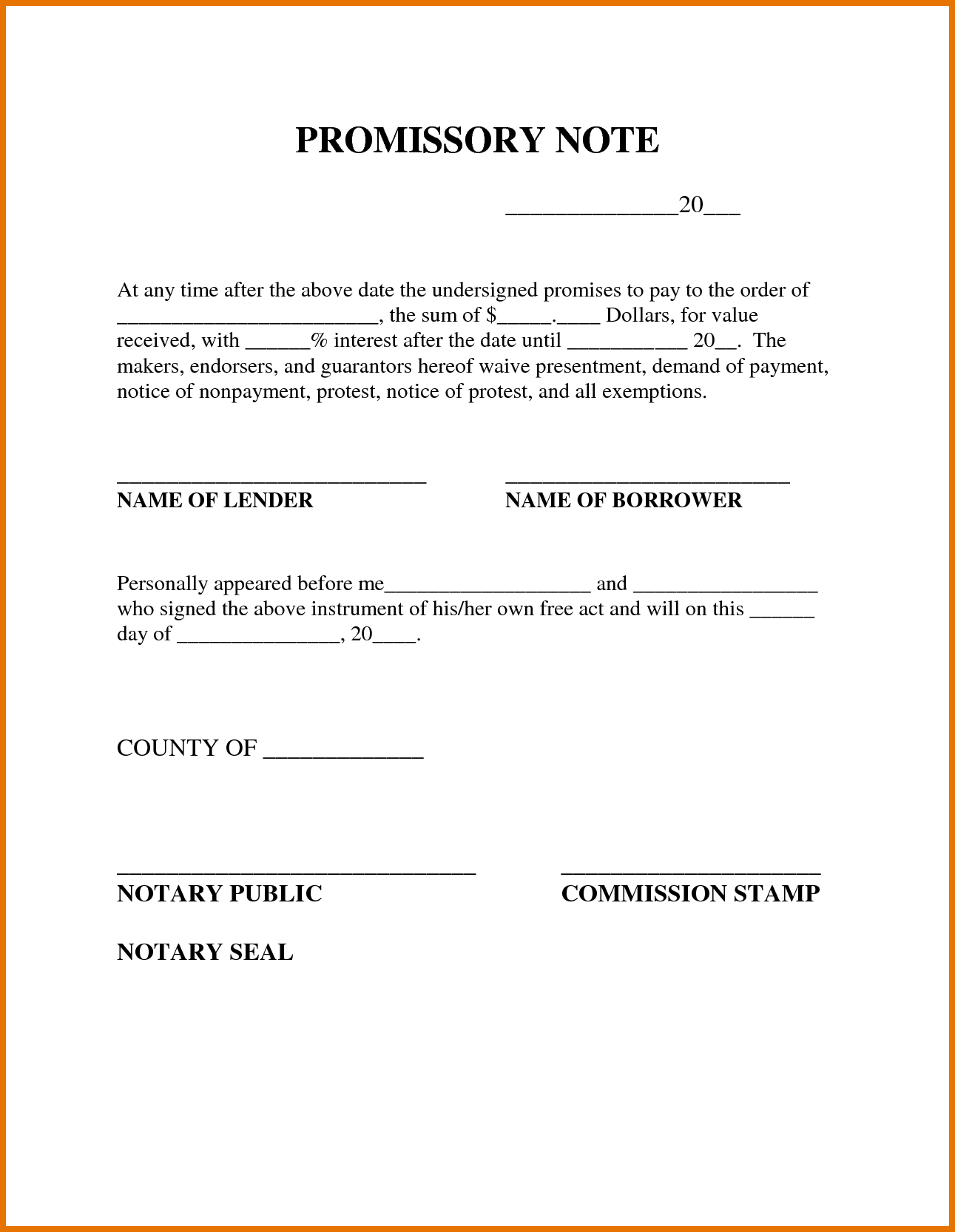 Printable Promissory Note Template