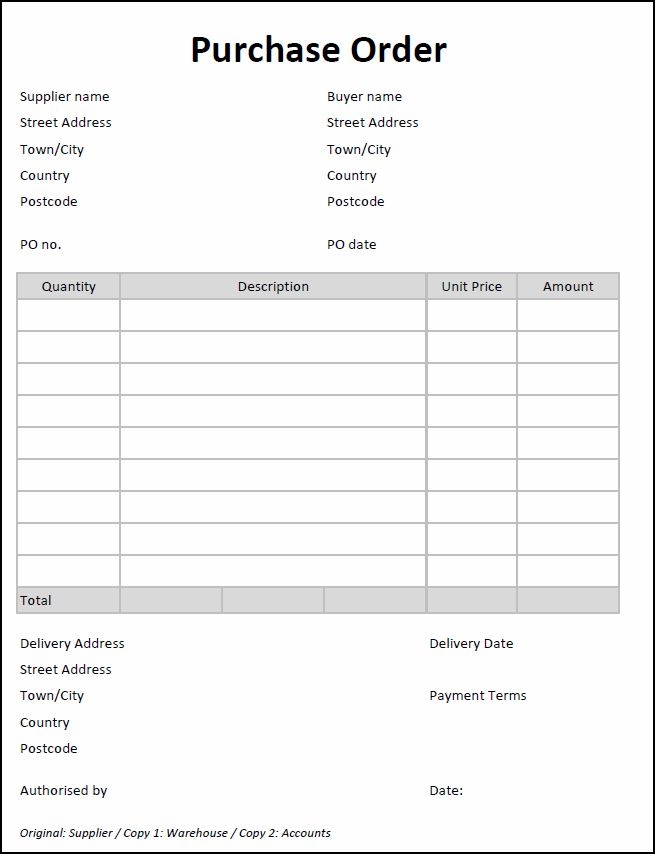 Printable Purchase Order Template