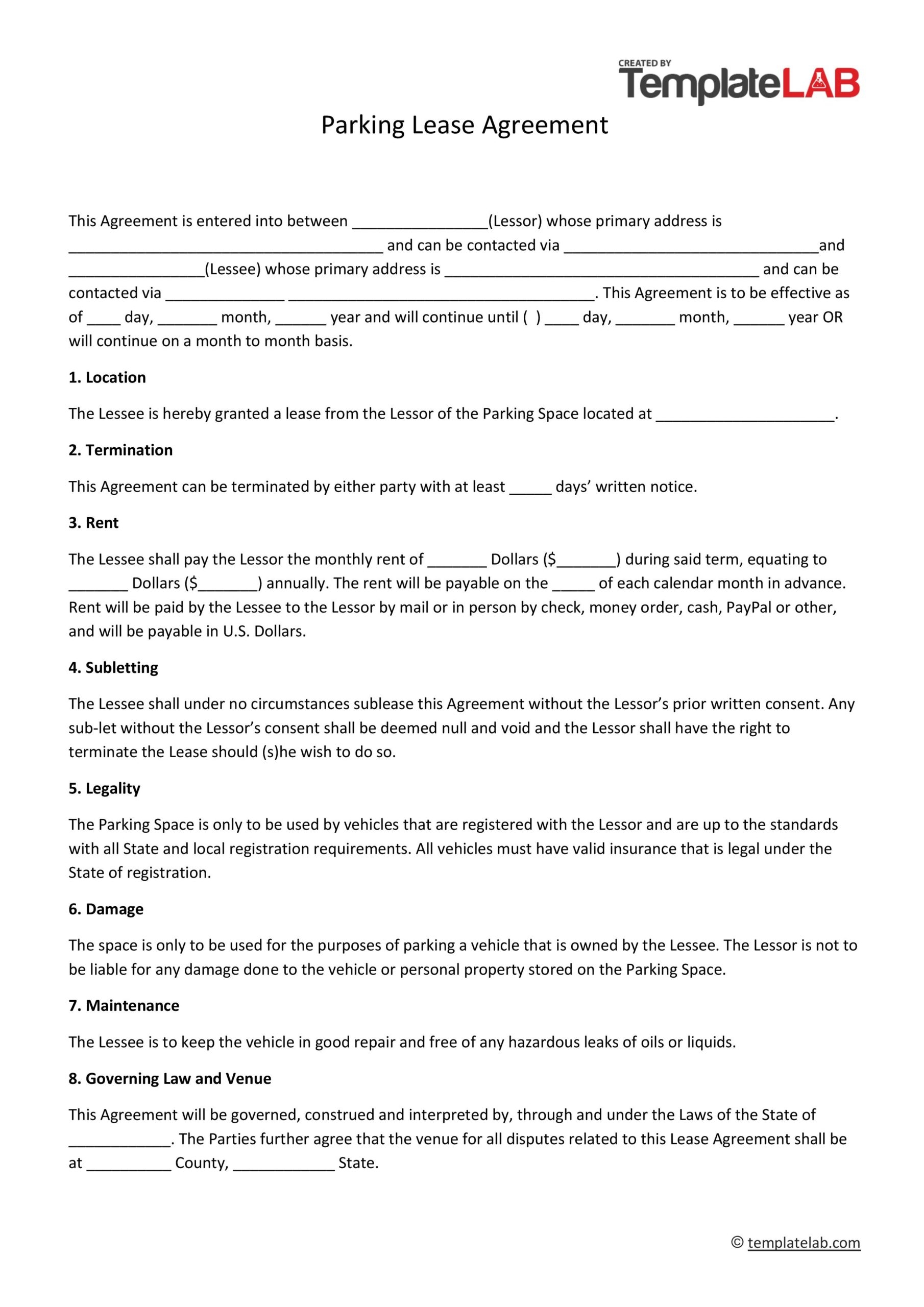 Printable Rental Lease