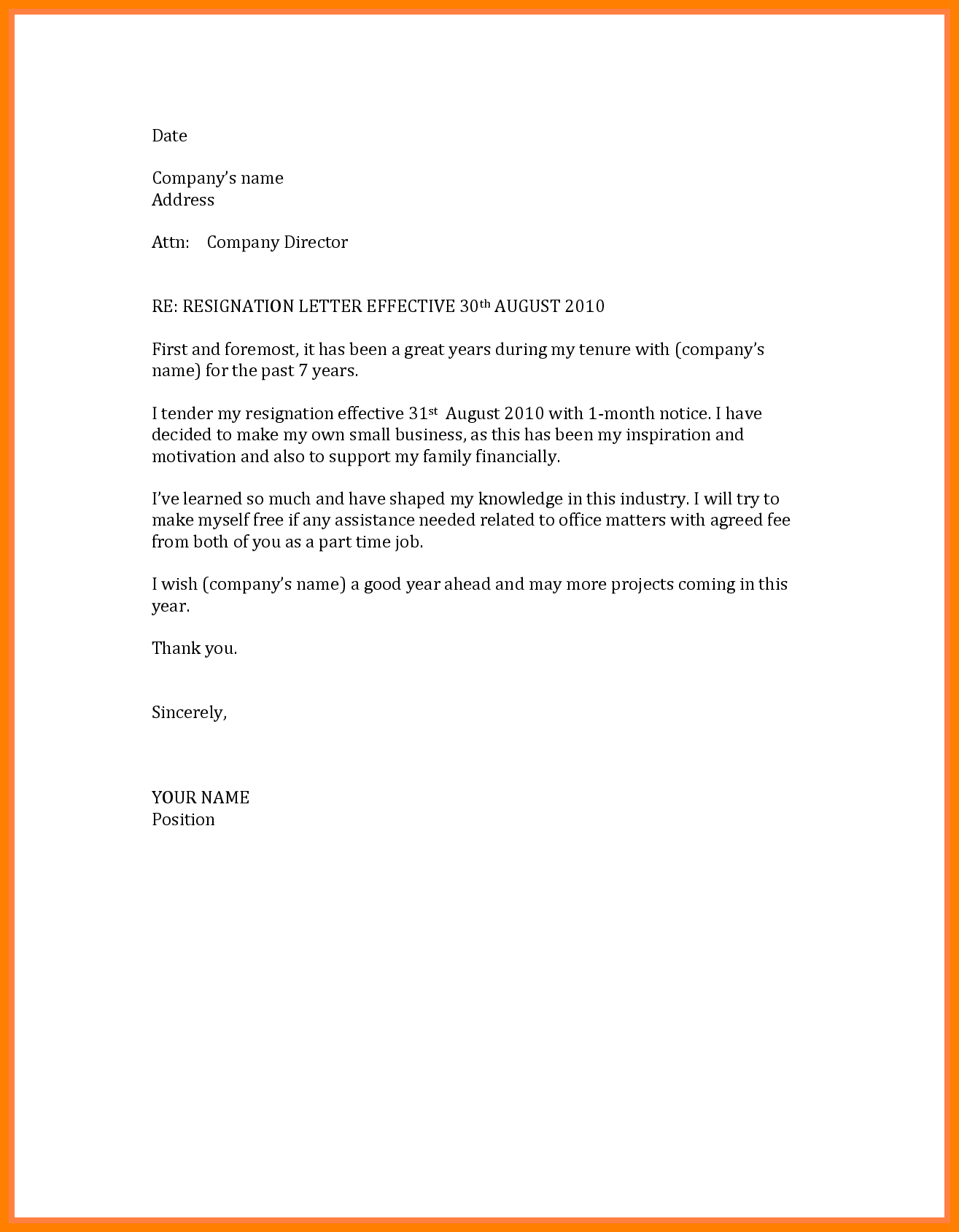 Printable Resignation Letter Template Farrah Printable