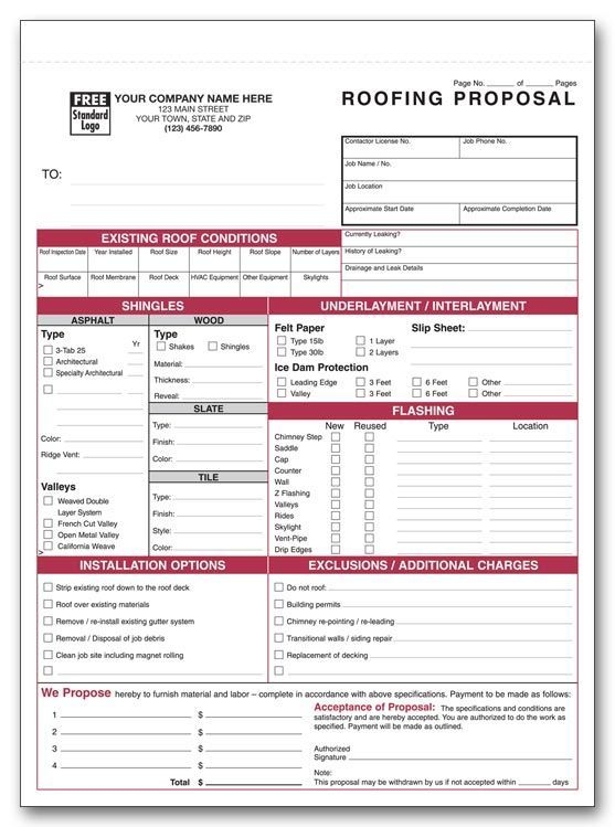 Printable Roofing Estimate Sheet ROOFING FORMS Construction Bids