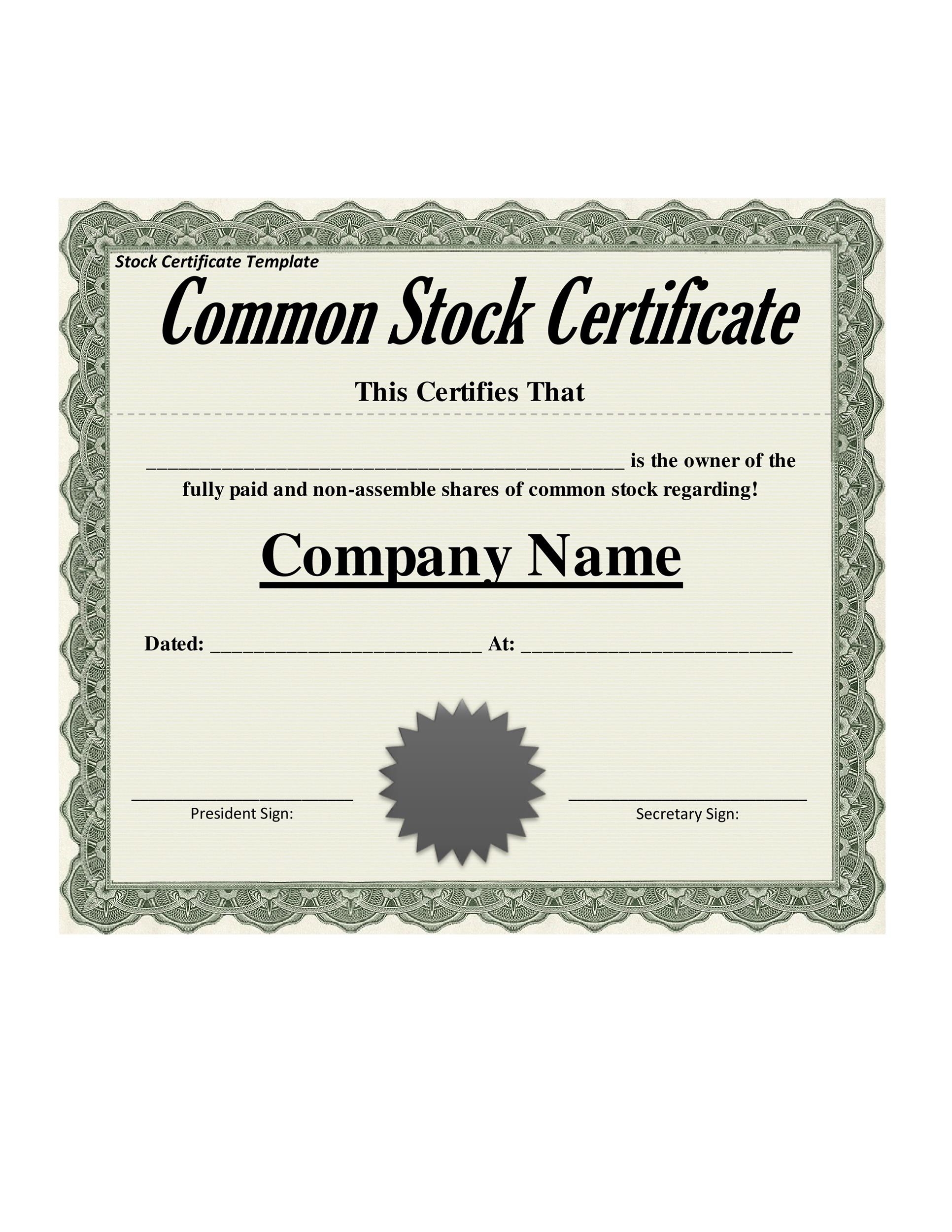 Blank Stock Certificate Templates