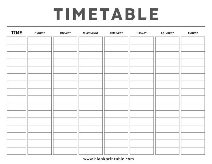 Printable Timetable Template Monday To Sunday Blank Weekly Timetable