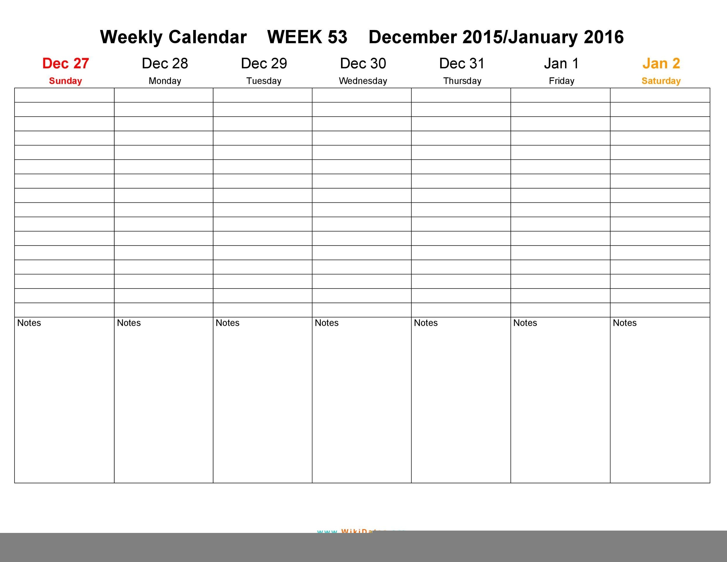 Blank Calendar Weekly Templates