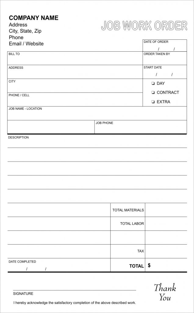 Blank Work Order Templates