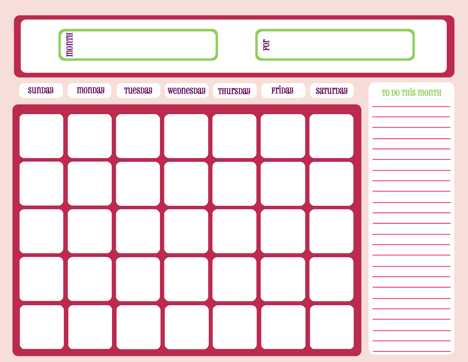 Customizable Cute Blank Calendar Templates