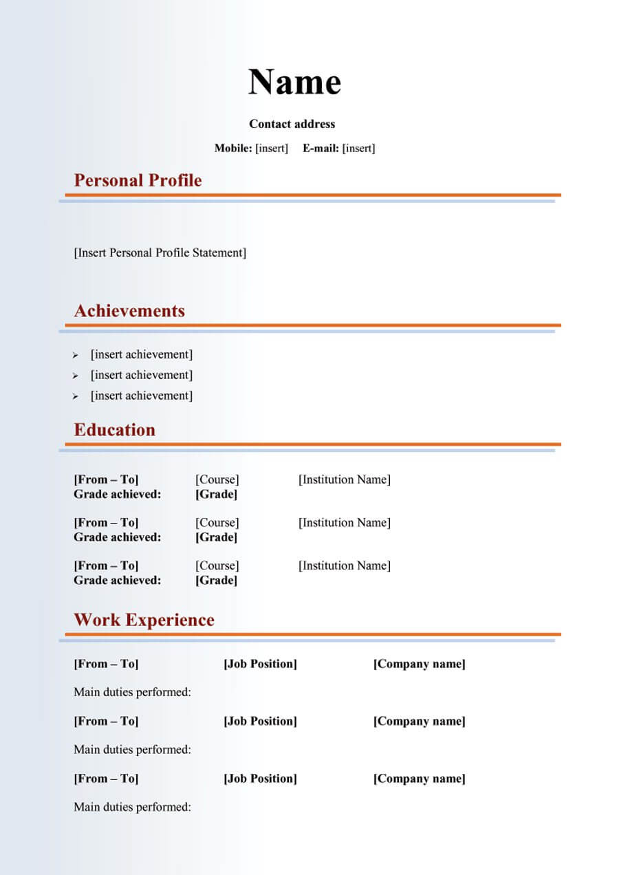 Professional Free Blank CV Template Download