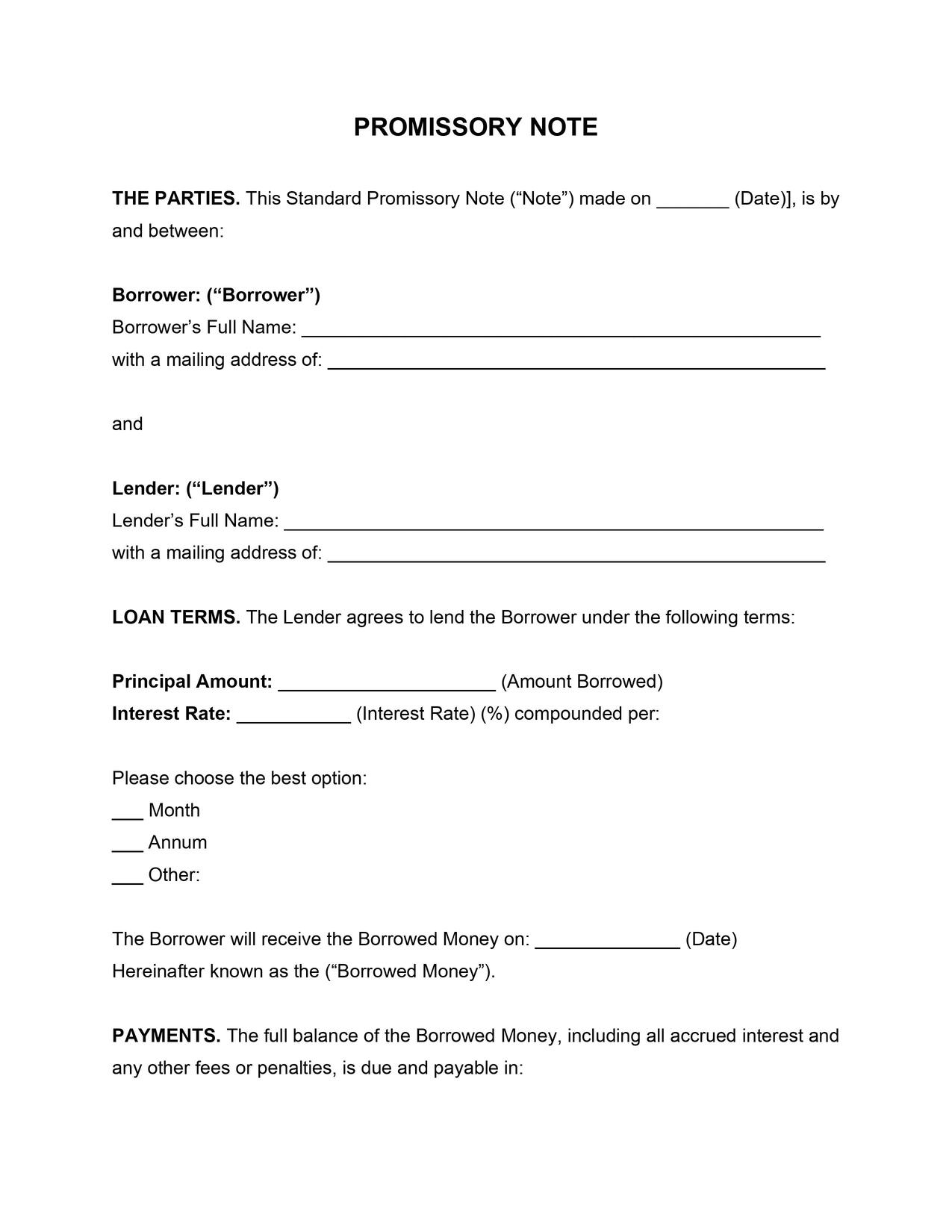 Promissory Note Template