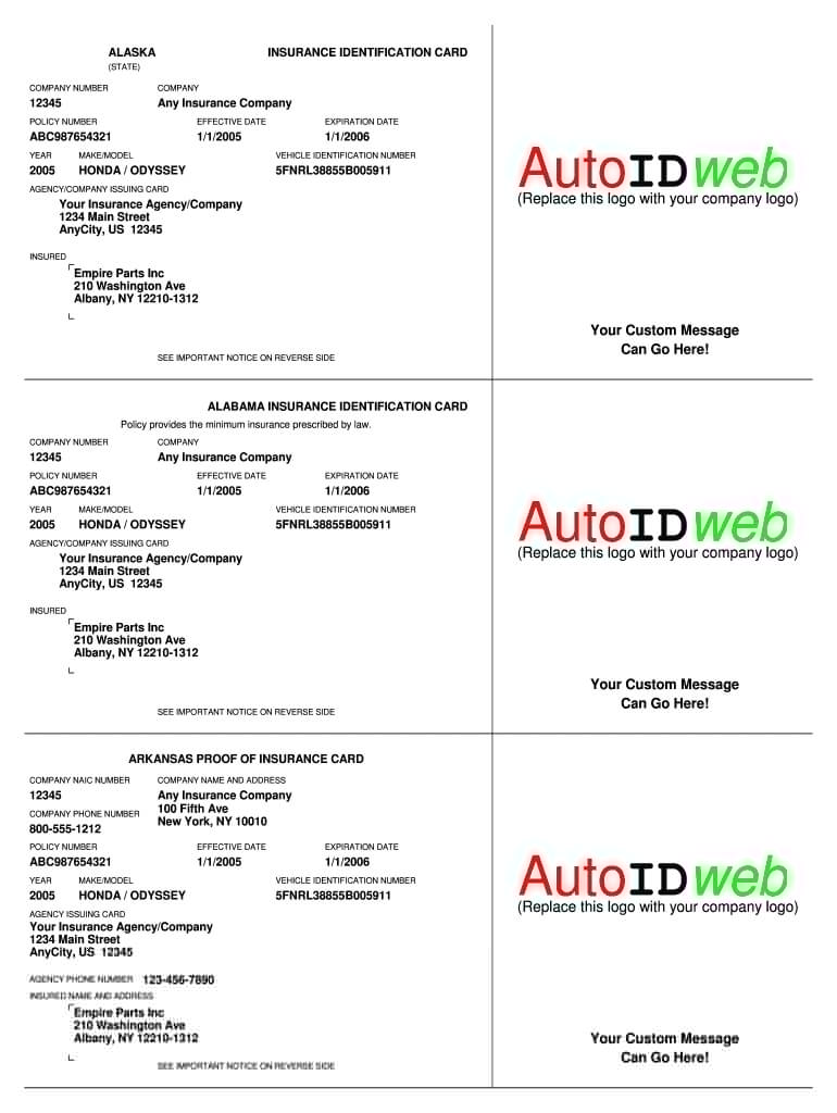 Proof Of Insurance Card Template Sample Professional Templates