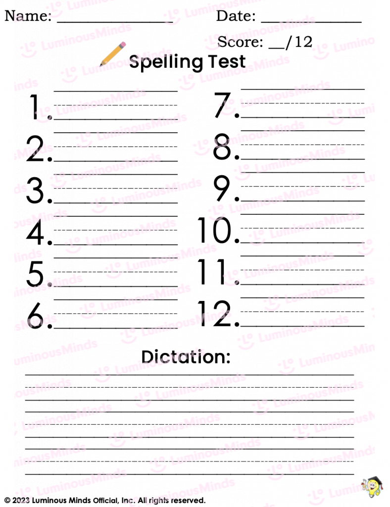 Blank Spelling Test Templates