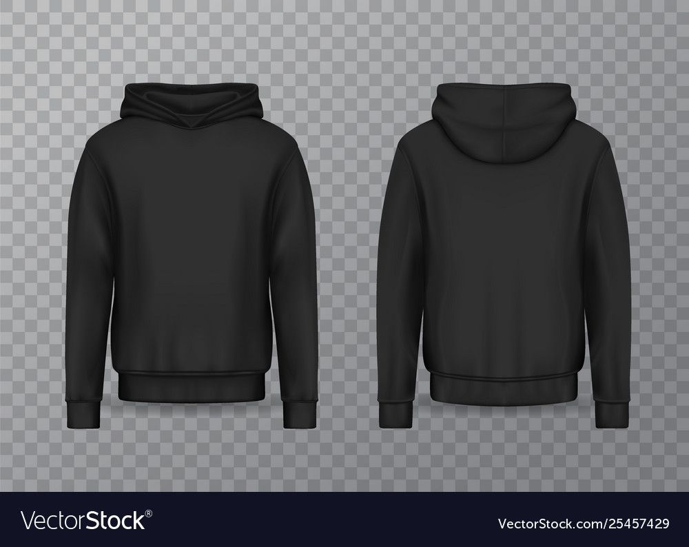 Realistic Men Hoodie Or Black 3D Hoody Sweatshirt With Blank Black
