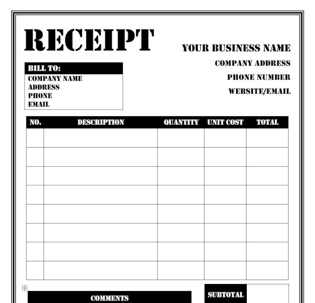 Receipt Template 4 Printable Editable Customizable Microsoft Word