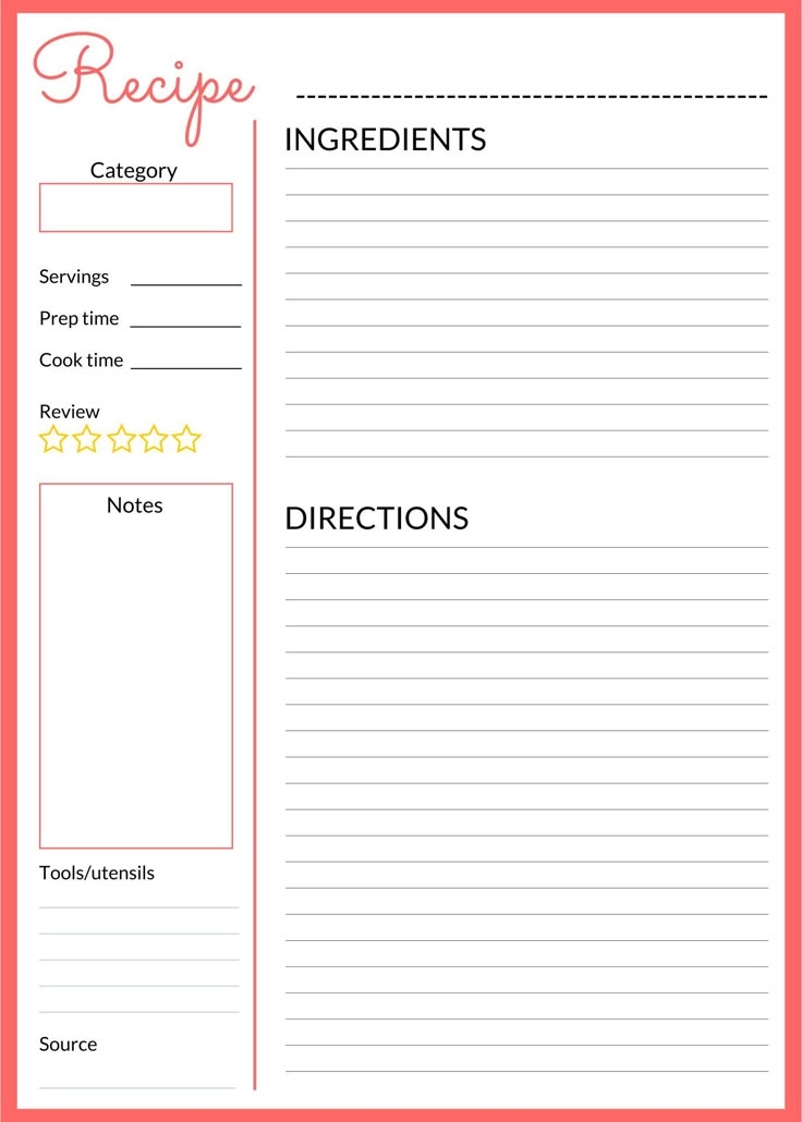 Recipe Pages 8 5X11 10 Free PDF Printables Printablee Recipe Book