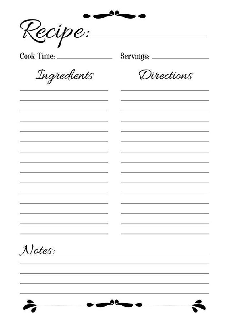 Recipe Sheet Printable Recipe Page Template Blank Recipe Etsy
