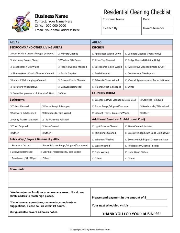 Residential House Cleaning Checklist Charts And Worksheets Pinter