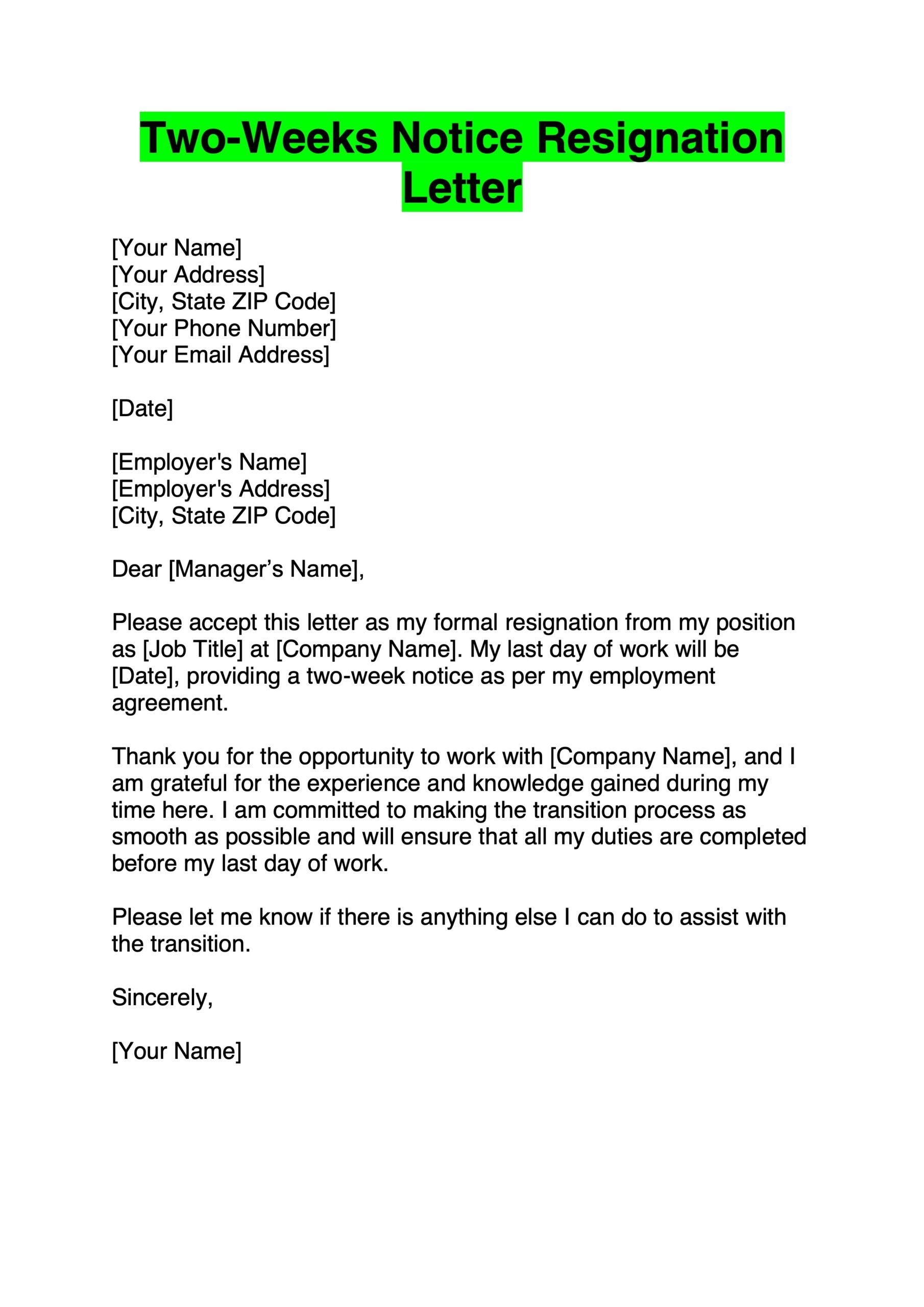 Blank Resignation Letter Templates