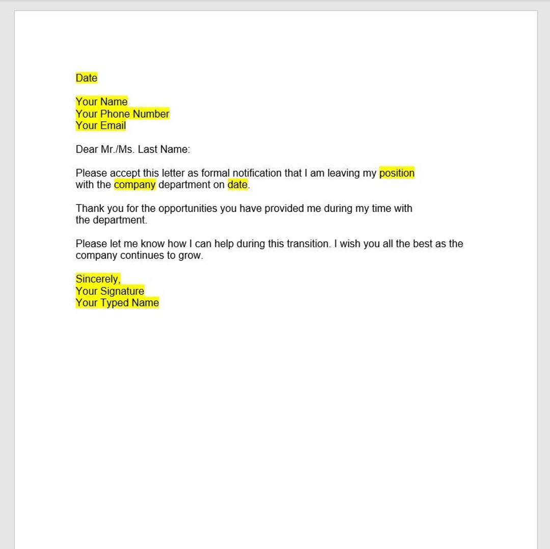 Resignation Letter Template Resignation Letter Resignation Template