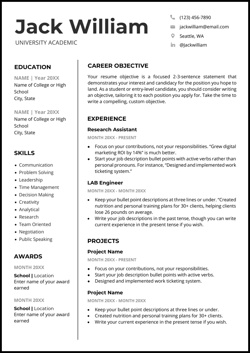 Resume 2025 Format Hana Quinn