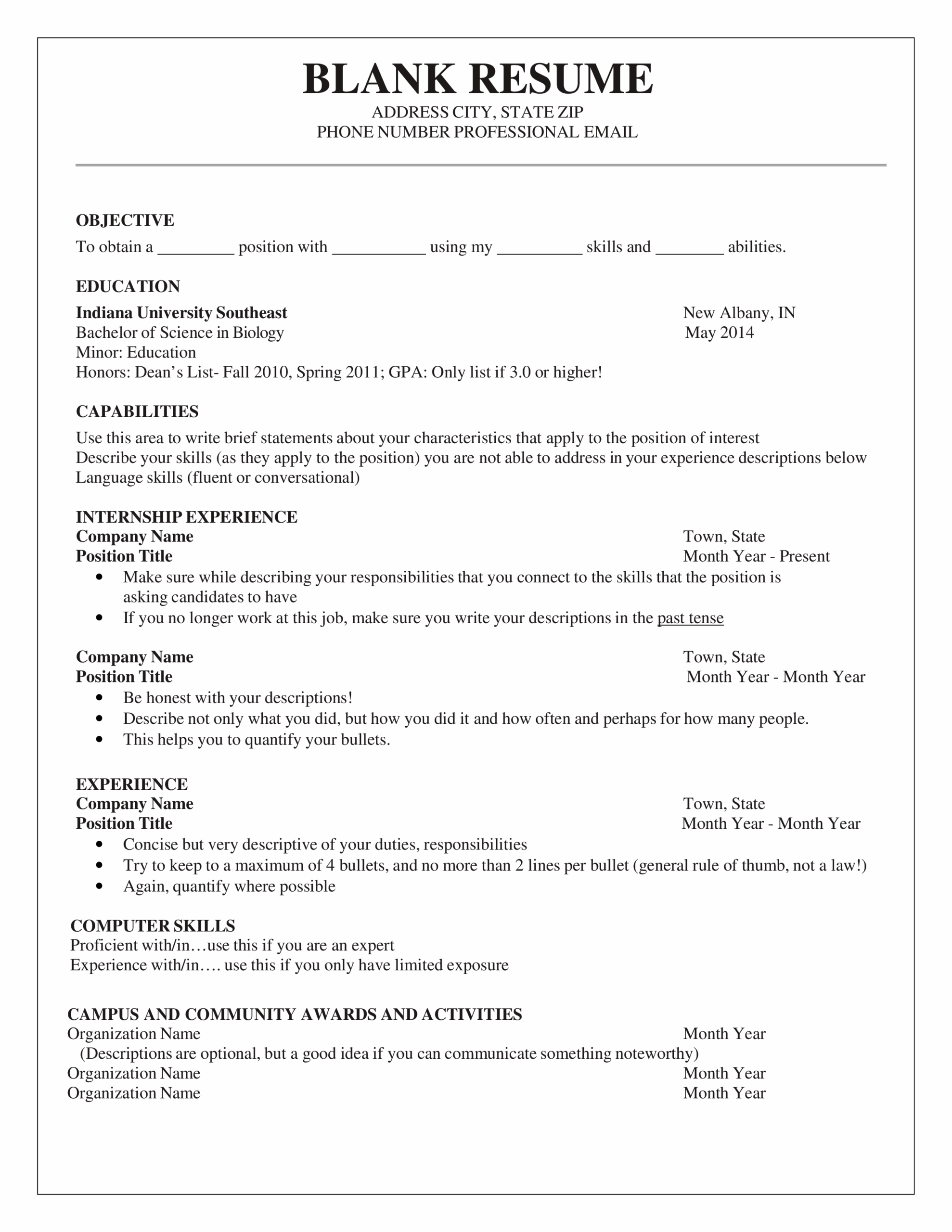 Download Blank Resume Templates