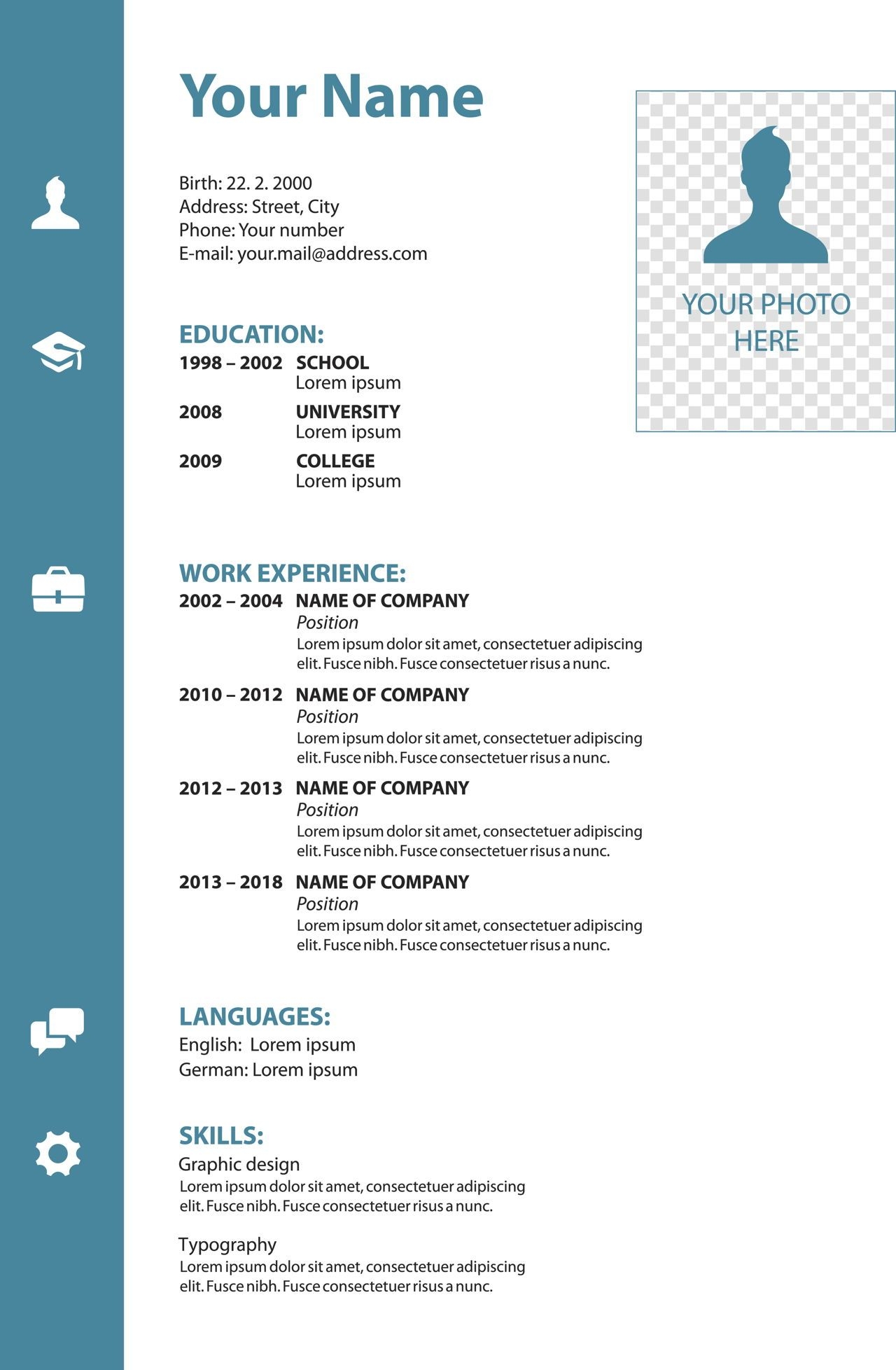 Resume Templates With Picture Prntbl Concejomunicipaldechinu Gov Co