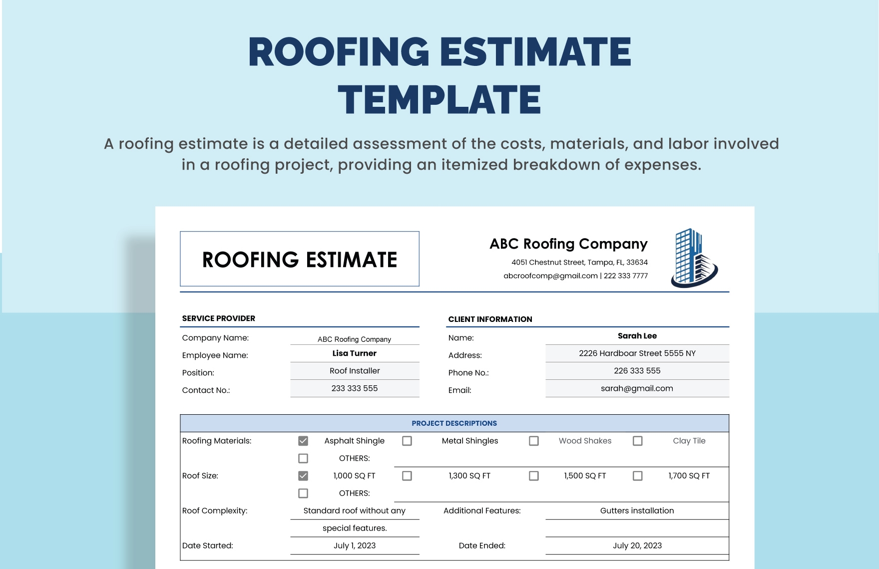 Blank Roofing Estimate Templates
