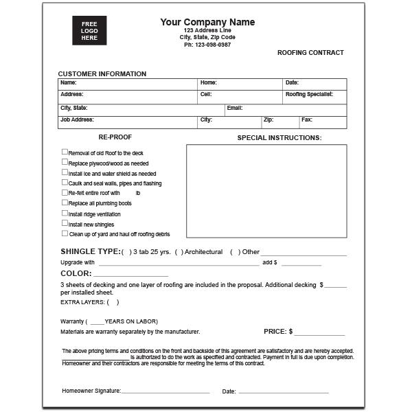 Roofing Agreement Forms DesignsnPrint