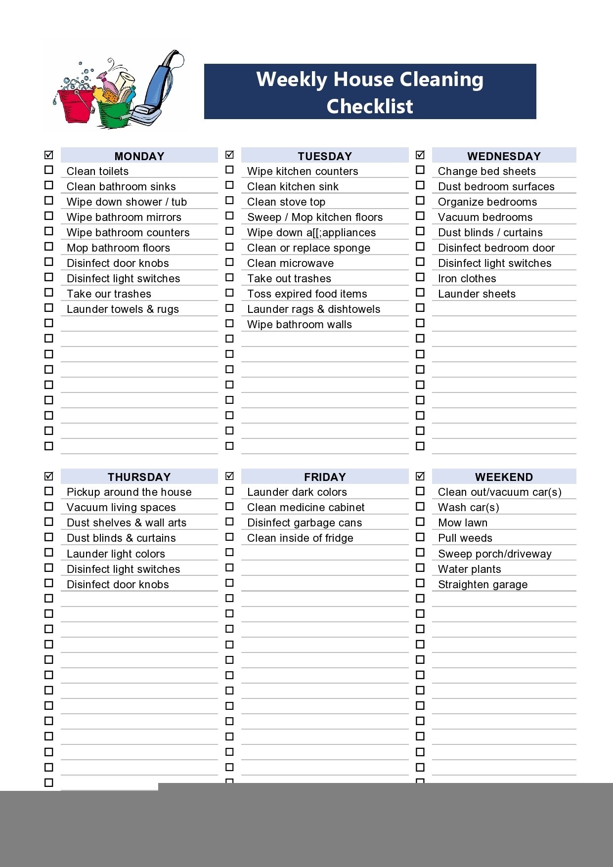 Sample Of House Cleaning Checklist Template Templateral