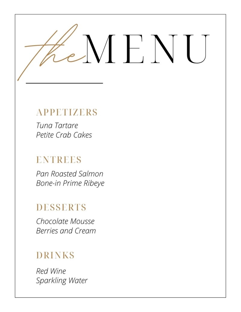 Sample Wedding Menu Template Free Sample Example Format Templates