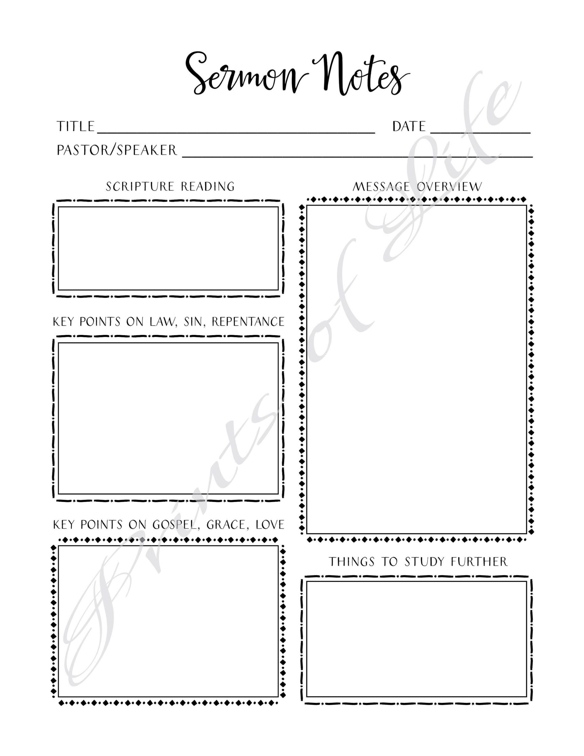 Sermon Notes PDF Printable Instant Download Worship Notes For Adults