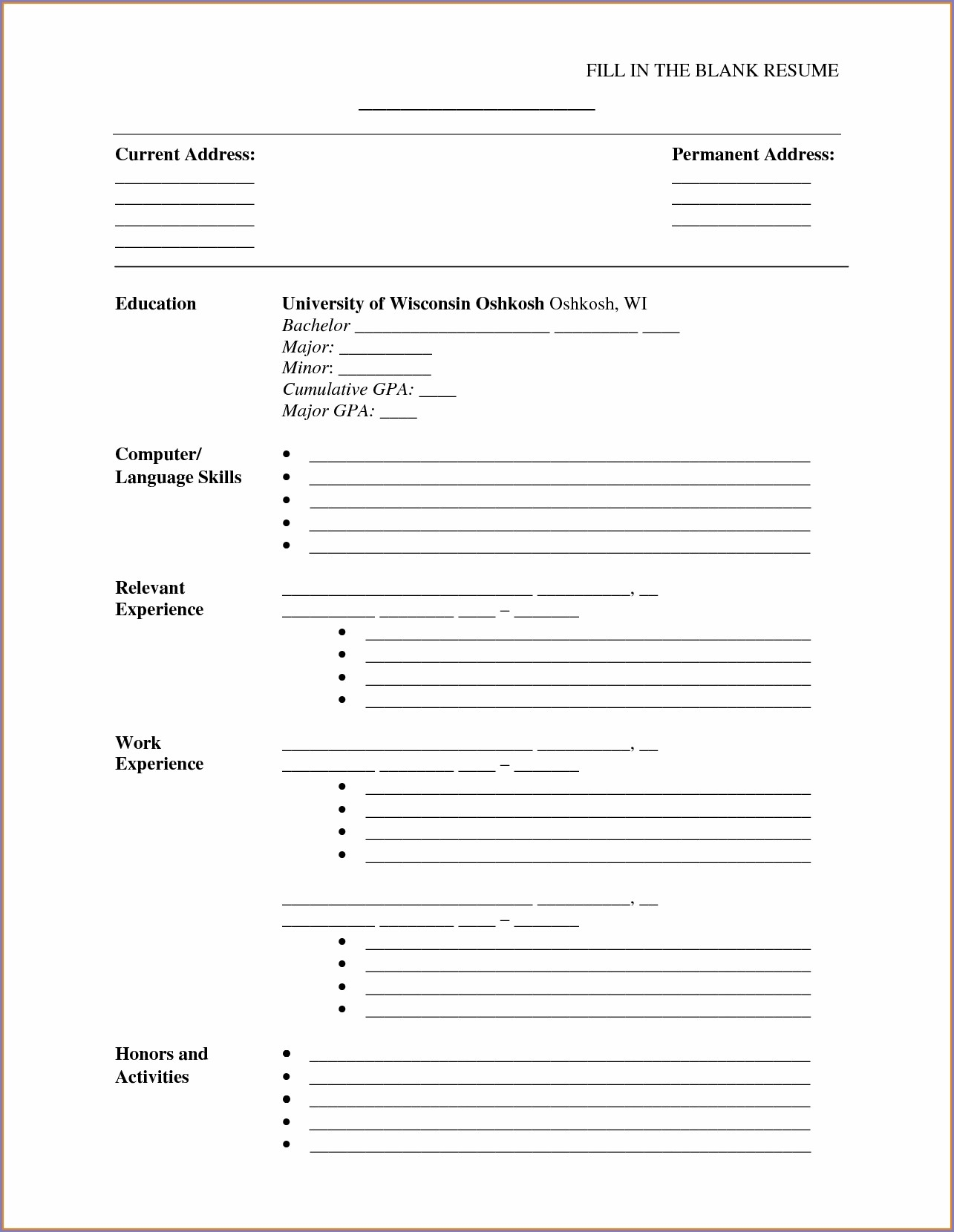 Simple Fill In The Blank Resume Templates Resume Resume Examples