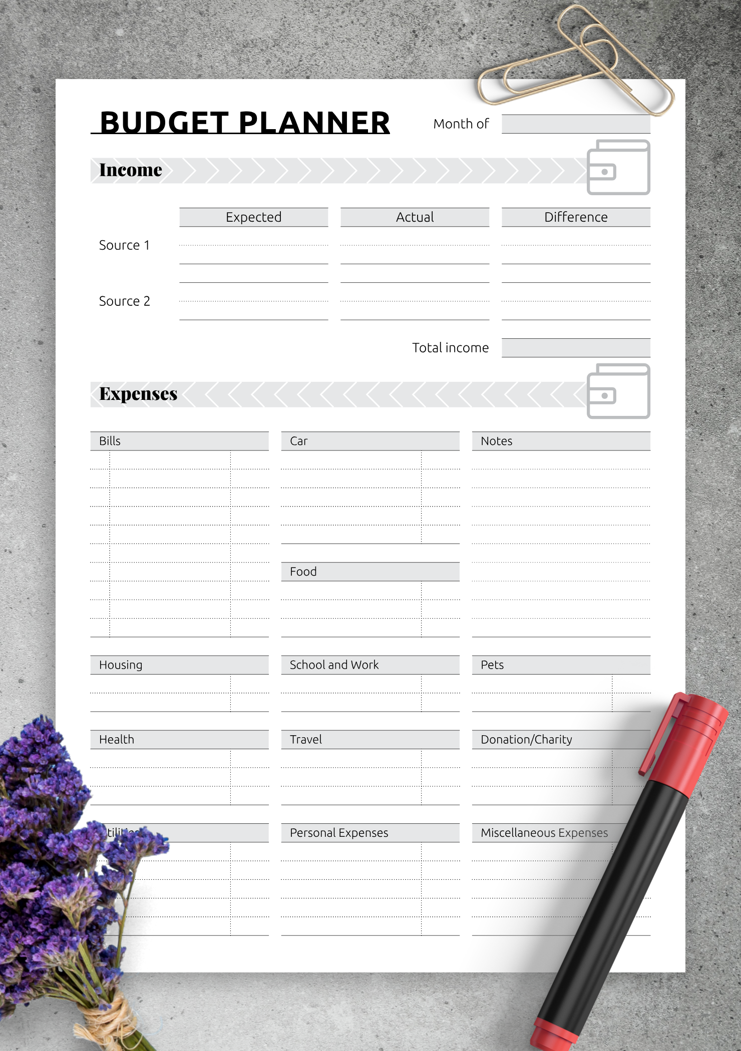 Simple Monthly Budget Template