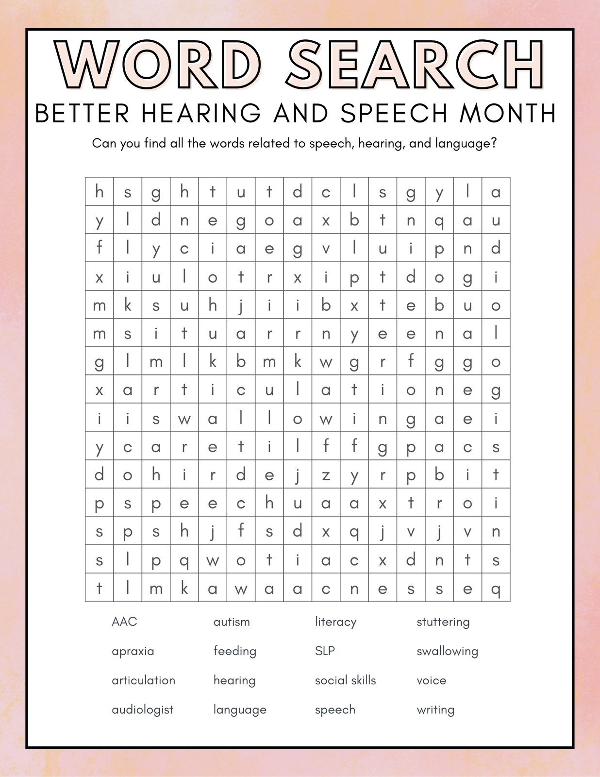 Small Blank Word Search Sheet