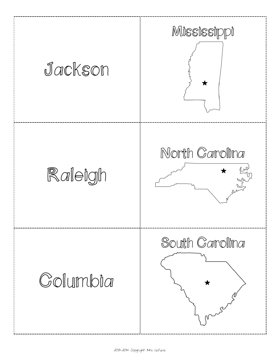 Southeast States Capitals Map Worksheet And Flashcards Download