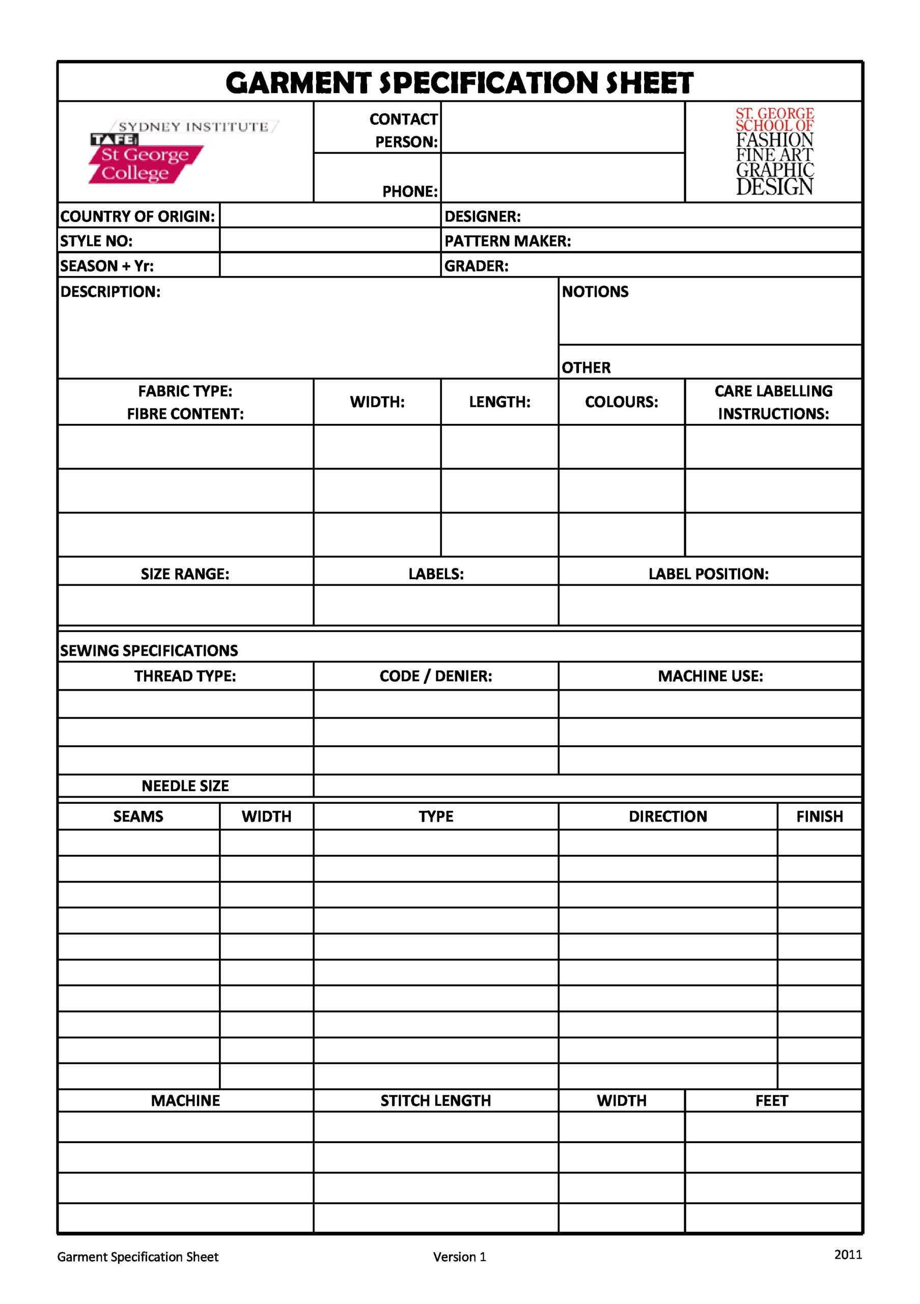 Spec Sheet Template Word