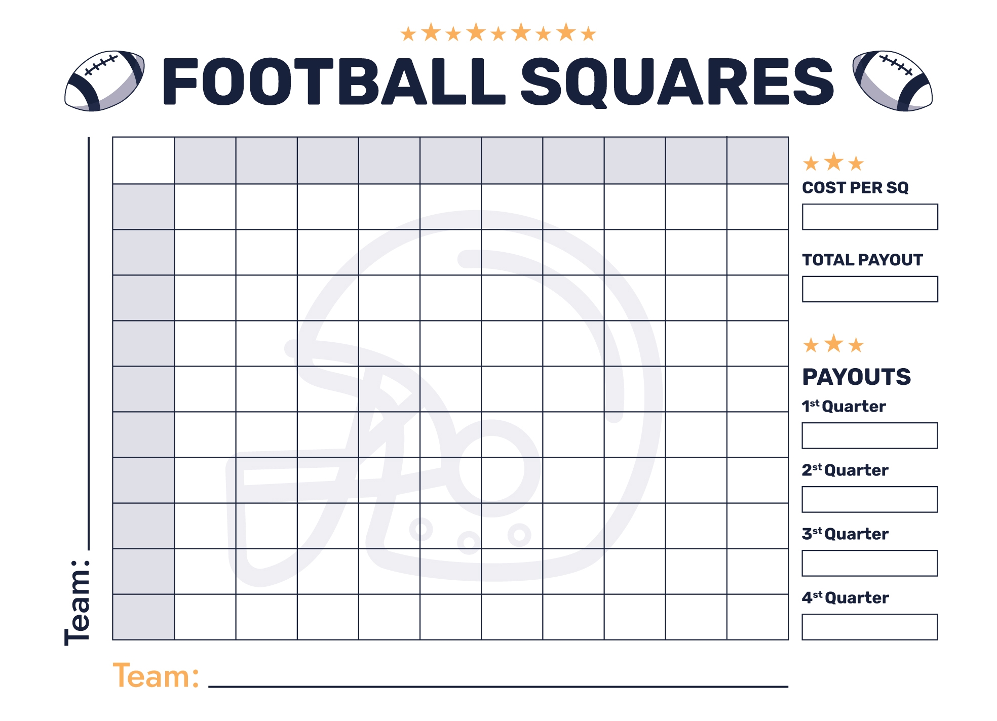 Super Bowl 100 Squares Free Google Docs Template Gdoc Io Worksheets