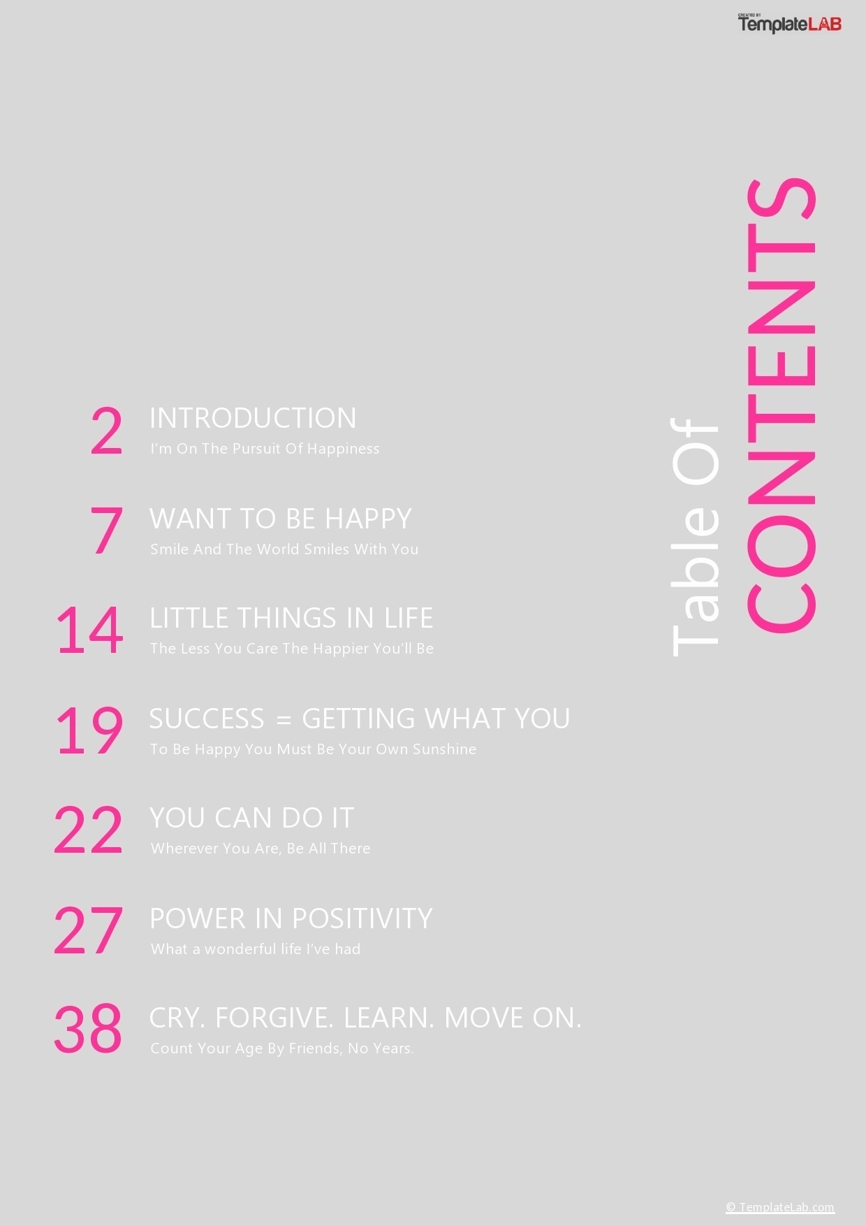 Table Of Contents Examples For Kids